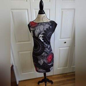 Desigual Black and Red Patterned Floral Dress Size Large